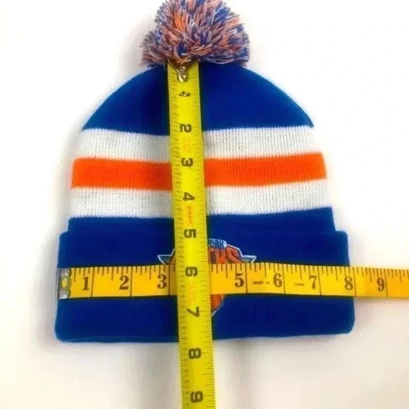 Nicks Blue/Orange/White Cuffed Pom Knit Cap/Beanie - Picture 5 of 5